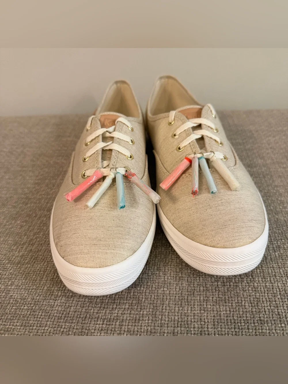 New Keds CH Tassel Natural Gold Shimmer Sneakers Shoes 9.5 Preppy Summer